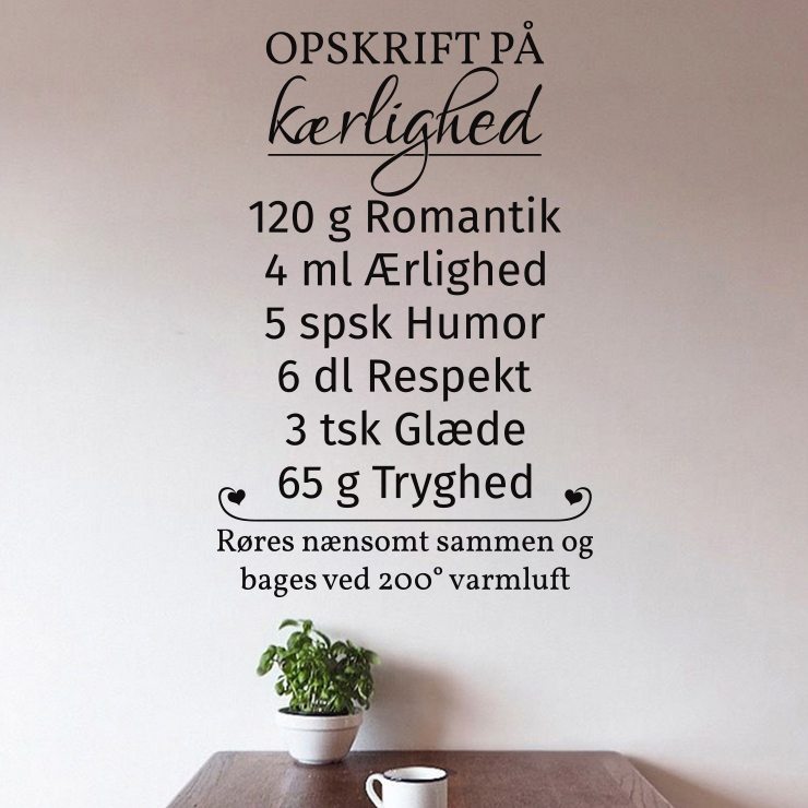 Opskrift pÃ¥ kærlighed wallsticker â fra 149 kr. Køkken wallstickers