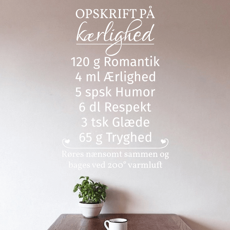 Opskrift på kærlighed wallsticker