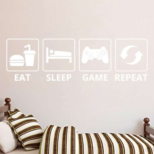 Eat sleep game repeat wallsticker → Fra 149 Kr.