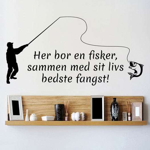 Her bor en fisker wallsticker