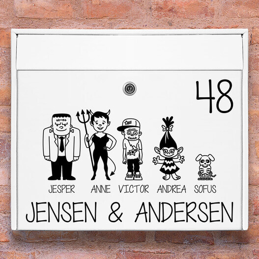 Postkasse stickers – Halloween familie wallsticker til postkasse hvid