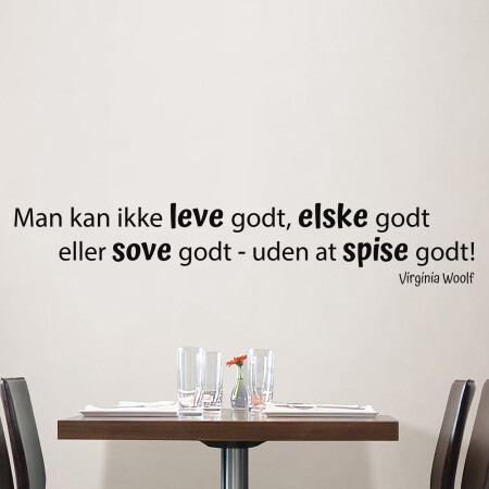 Citat med "man kan ikke leve godt, elske godt eller sove godt - uden at spise godt" wallsticker