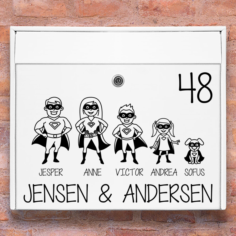 #2 Familie - Postkasse stickers → Fra 25 Kr.