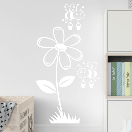 Blomst med bier wallstickers, flot wallsticker