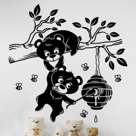 Bjørne finder honning på en gren wallsticker. Flot wallstickers til børneværelset