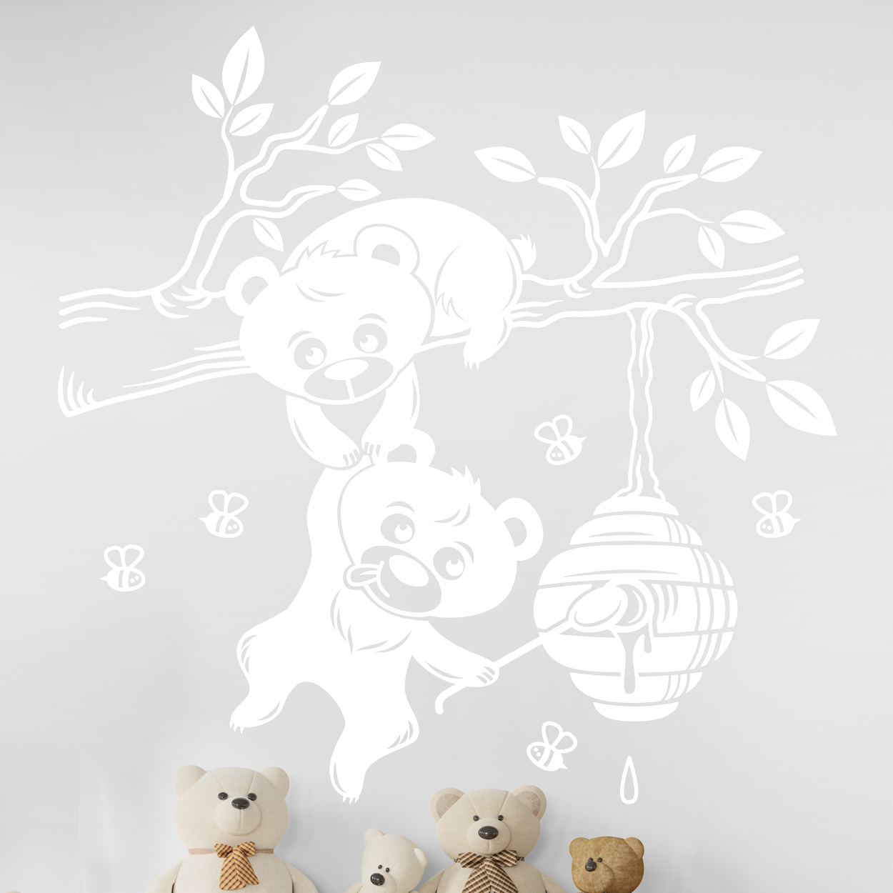 Bjørne finder honning på en gren wallsticker. Flot wallstickers til børneværelset
