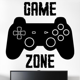 Gamer wallsticker med teksten "Game zone" og en konsol kontroller. Sej wallstickers til børneværelset