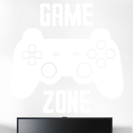 Gamer wallsticker med teksten "Game zone" og en konsol kontroller. Sej wallstickers til børneværelset