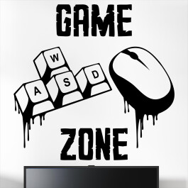 Gamer wallsticker med teksten "Game zone" og wasd taster & mus. Sej wallstickers til børneværelset