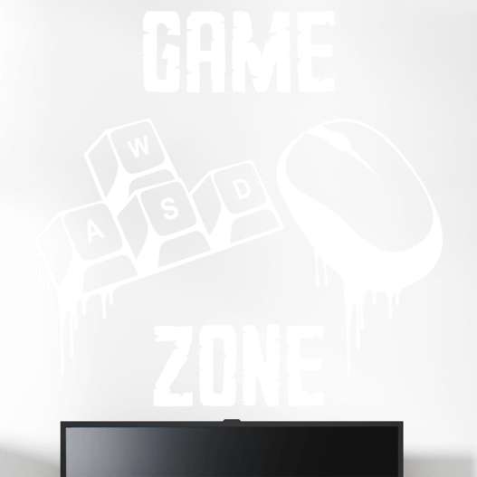 Gamer wallsticker med teksten "Game zone" og wasd taster & mus. Sej wallstickers til børneværelset
