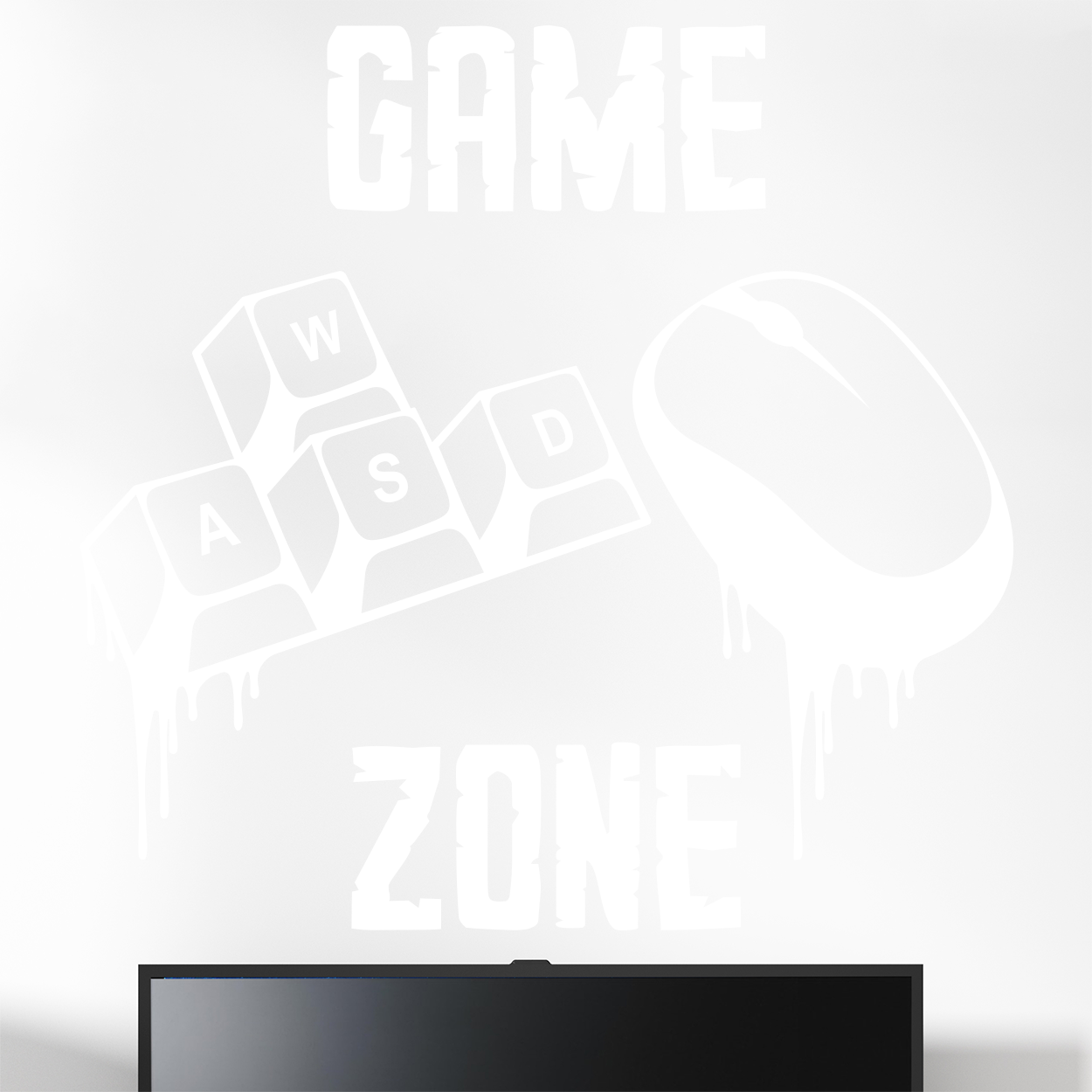 Gamer wallsticker med teksten "Game zone" og wasd taster & mus. Sej wallstickers til børneværelset