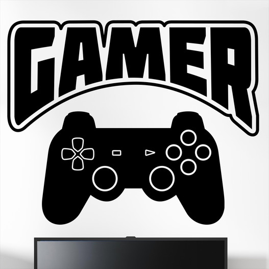 Gamer wallsticker med teksten "Gamer" og en konsol kontroller. Sej wallstickers til børneværelset