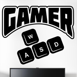 Gamer wallsticker med teksten "Gamer" tasterne wasd. Sej wallstickers til børneværelset