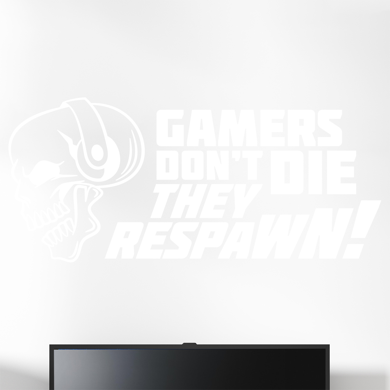 Gamer wallsticker med teksten Gamers don't die they respawn!". Sej wallstickers til børneværelset