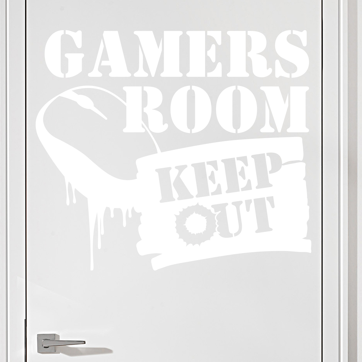 Gamer wallsticker med teksten "Games room keep out" og en mus. Sej wallstickers til børneværelset