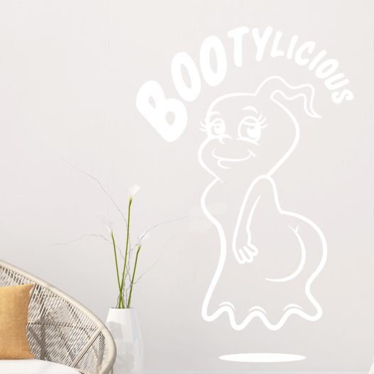 Wallsticker med teksten "bootylicious". sjov wallstickers med et spøgelse der viser booty