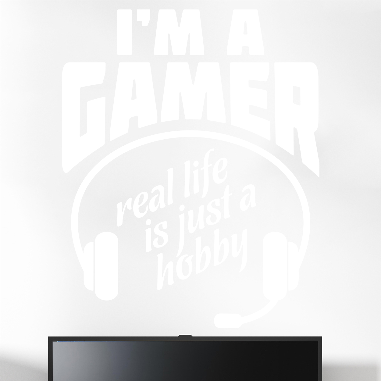 Gamer wallsticker med teksten "I'm a gamer, real life is just a hobby". Sej wallstickers til børneværelset
