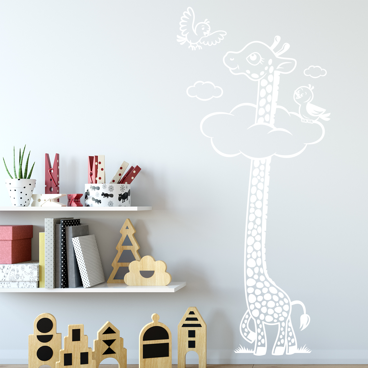 Giraf i skyerne wallsticker. Sjov wallstickers til børneværelset