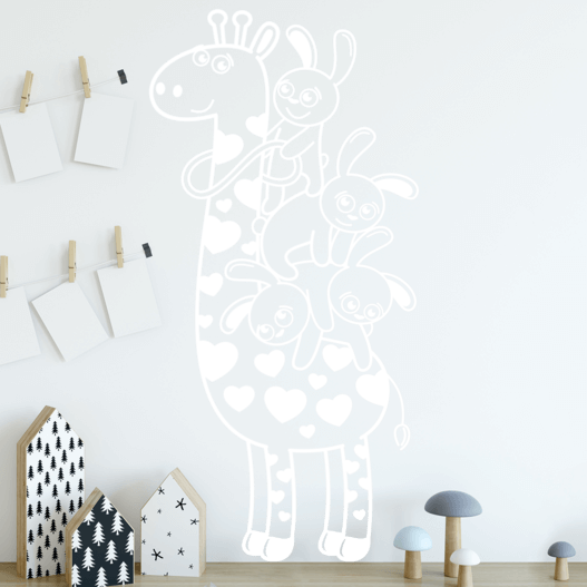 Giraf med kaniner wallsticker. Sød wallstickers til børneværelset