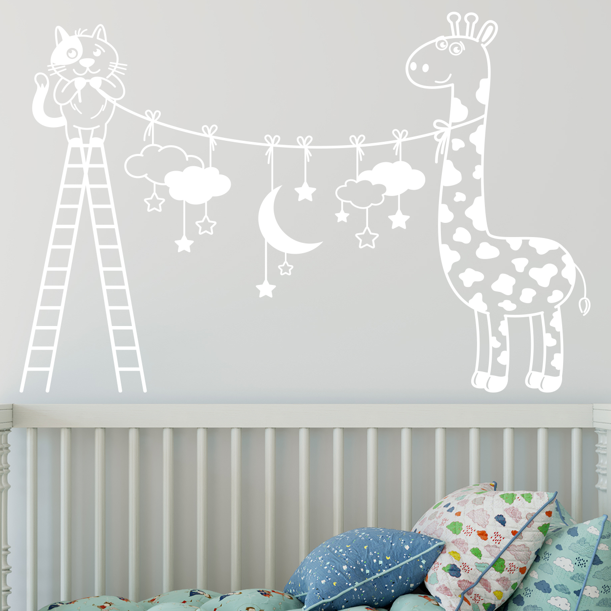 Giraf med stjenehimmel wallsticker. Sød wallstickers til børneværelset