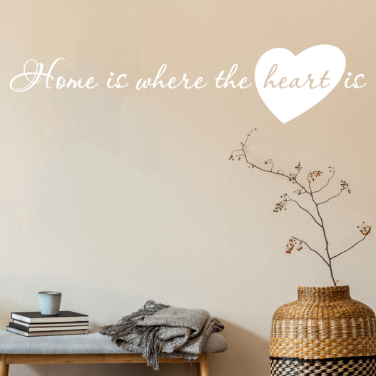 Wallsticker med teksten "Home is where the heart is"