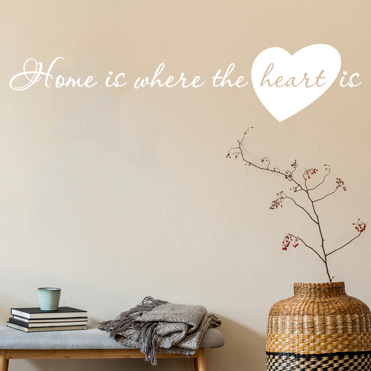 Wallsticker med teksten "Home is where the heart is"