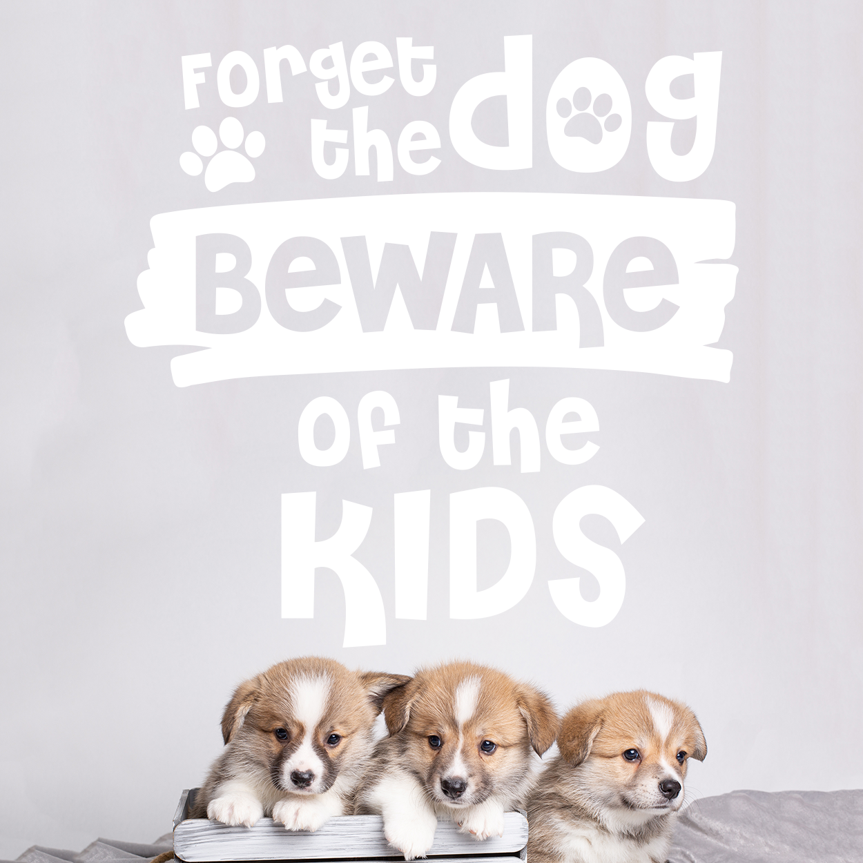 Wallsticker med teksten "Forget the dog beware of the kids"