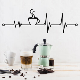Wallsticker med kaffe i et hjerteslag, der viser en kop kaffe i et hjerteslag.