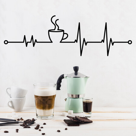 Wallsticker med kaffe i et hjerteslag, der viser en kop kaffe i et hjerteslag.