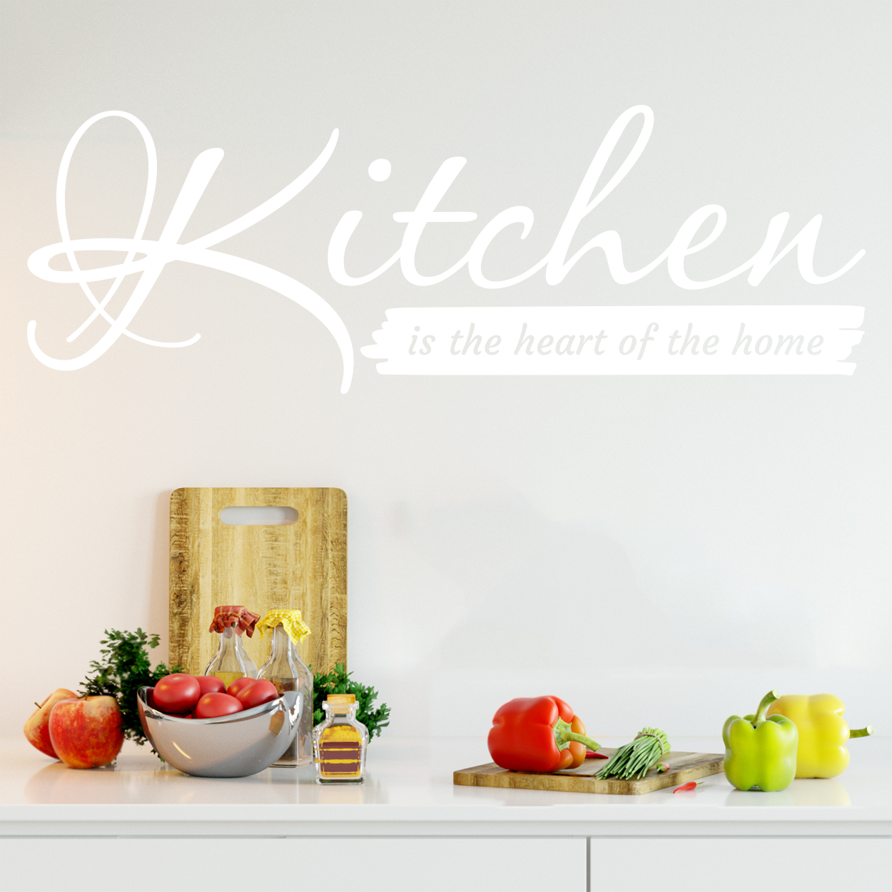 Wallsticker til køkkenet med teksten "Kitchen is the heart of the home"
