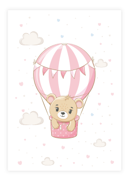 Plakat med bjørn i lyserød luftballon