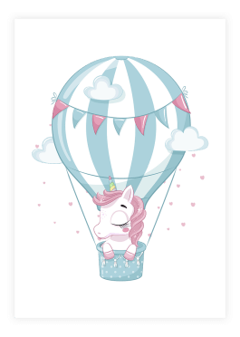 Enhjørning i luftballon plakat