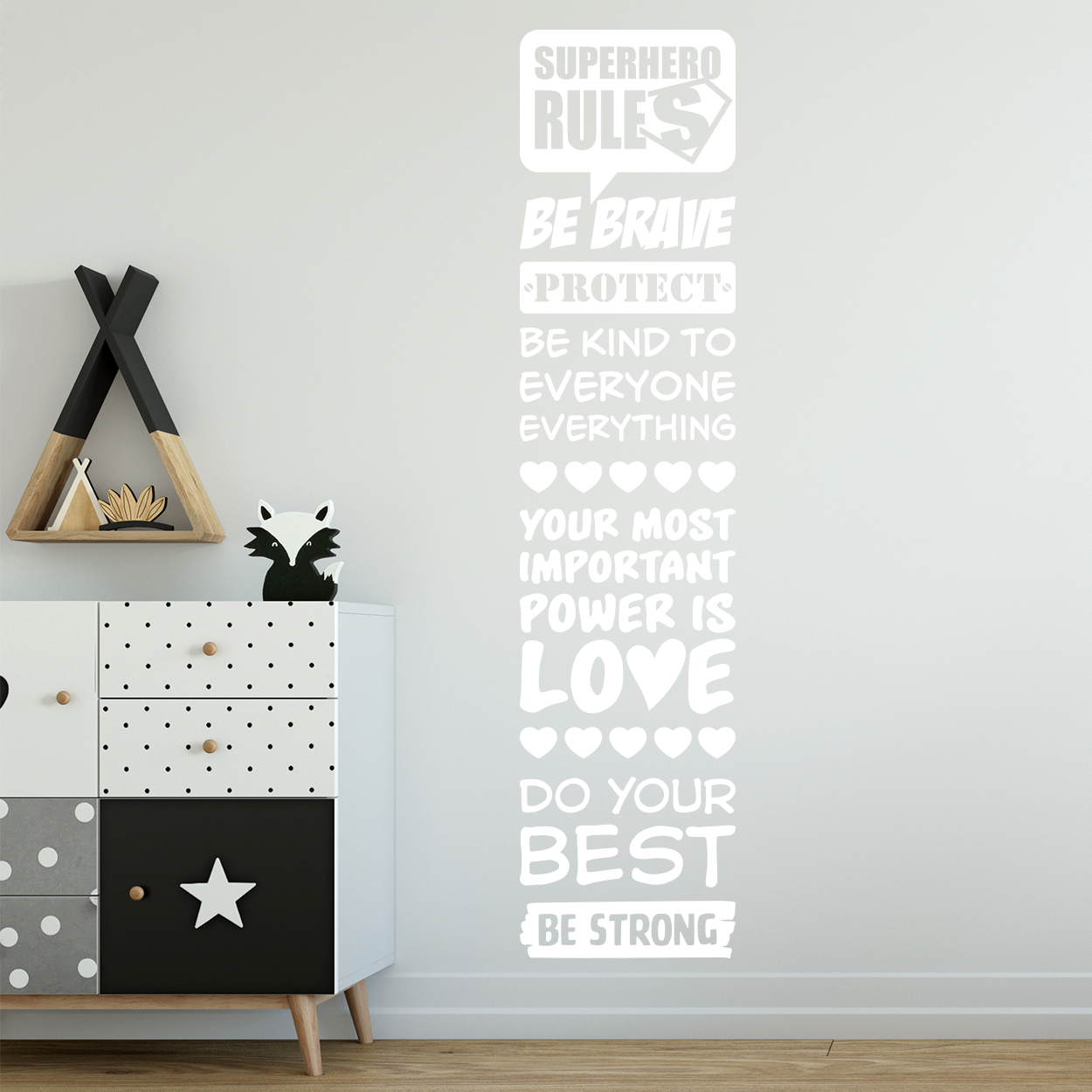 Wallsticker til børneværelset med superhero rules