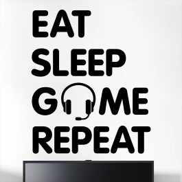 Wallsticker med teksten "Eat sleep game repeat"