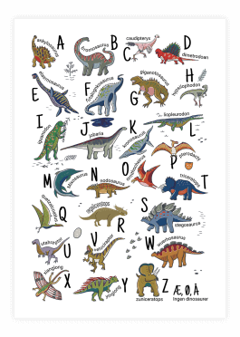 Plakat med dinosaurernes alfabet