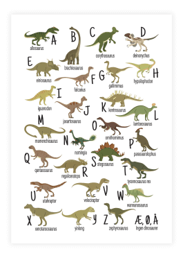 Plakat med dinosaurus alfabet