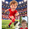 Personlig fodbold plakat: barn sparker til bolden under stadionlys