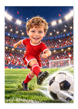Personlig fodbold plakat: barn sparker til bolden under stadionlys