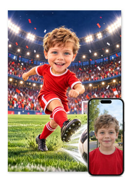 Personlig fodbold plakat: barn sparker til bolden under stadionlys