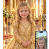 Personlig gylden prinsesse plakat: barn i champagne-kjole i varmt paladslys med ansigtet fremad